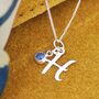 Sterling Silver Script Initial Necklace With Birthstone, thumbnail 2 of 11