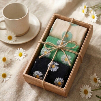 Shasta Daisy Socks Gift Box Set Ree Korean Cotton Blend, 2 of 10