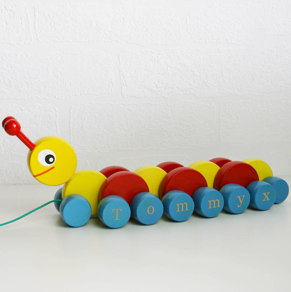 personalised wooden caterpillar pull along toy by ...