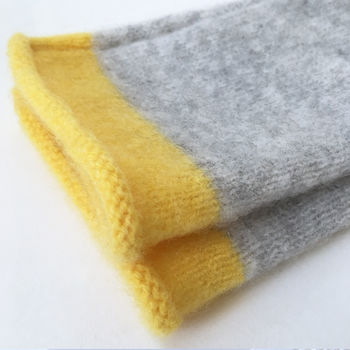 Pure Cashmere Wrist Warmers With Yellow Band, 3 of 4