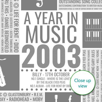 Personalised 21st Birthday Print 2003 Music Year Gift, 5 of 11