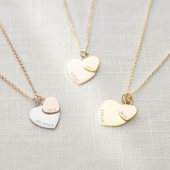 Sterling Silver Double Heart Charm Personalised Necklace, 2 of 12