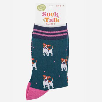 Jack Russell Terriers Dogs Bamboo Socks Women's Green, 4 of 4