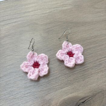 Handmade Crochet Cherry Blossom Earrings, 5 of 8