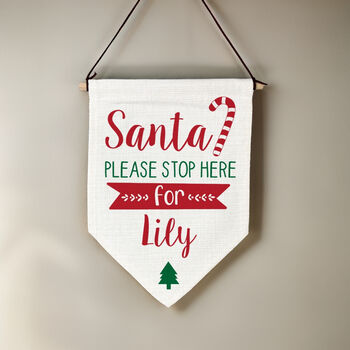 Personalised Santa Stop Here Hanging Banner, 3 of 4