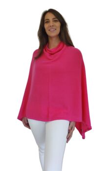Neon Pink 100% Cashmere Multi Ways Button Poncho, 3 of 10