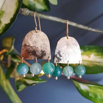 'Titans Themis' Agate And Hand Beaten Brass Earrings, 5 of 5