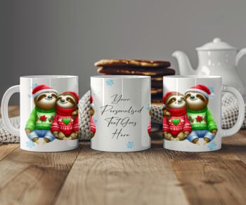 Personalised Christmas Sloth Couple In Love Mug B, 2 of 2