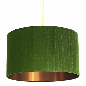 Moss Green Silk Lampshades With Copper Or Gold Lining, 3 of 11