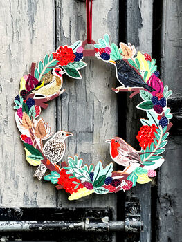 Birds And Berries Wooden Christmas Wreath, 6 of 8