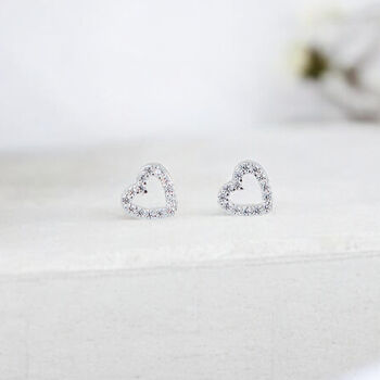 Sterling Silver Twinkling Open Heart Stud Earrings, 3 of 8