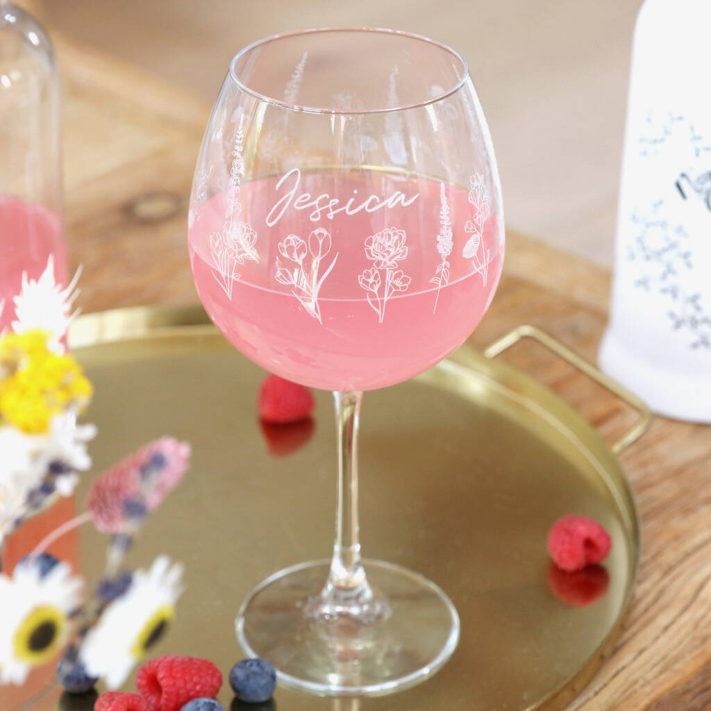 Personalised Engraved Wildflower Balloon Gin Glass, 1 of 3
