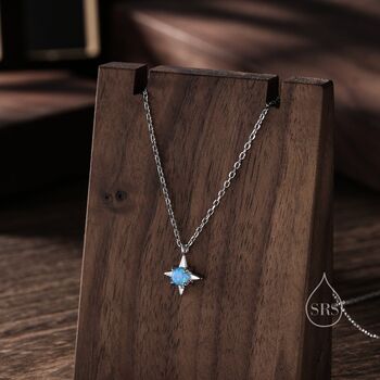 Tiny Blue Opal Four Point Star Pendant Necklace, 5 of 12