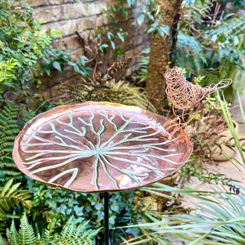 Copper Lily Pad Bird Bath With Pole, 2 of 3