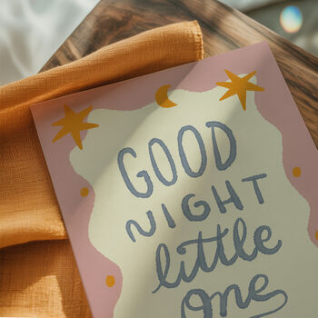 Good Night Little One Print, Good Night Nursery Print Pink, 9 of 12