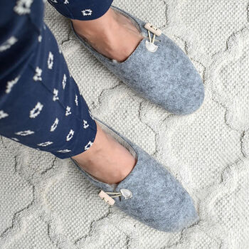 Grey Felt Mule Slippers With Cream Leather Details, 2 of 9