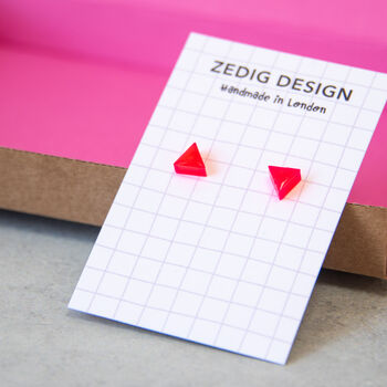 Handmade Neon Pink Triangle Stud Earrings – Fun Resin Jewellery Gift For Her, 3 of 4