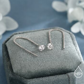 Minimalist Cz Threader Earrings In Sterling Silver, 2 of 11