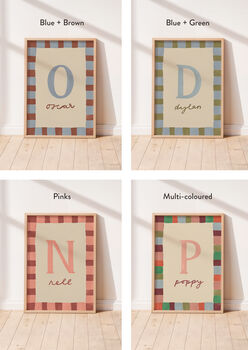 Personalised Illustrated Letter Print With Striped Border, 7 of 10