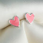 Sterling Silver Pink Heart Stud Earrings, thumbnail 1 of 5