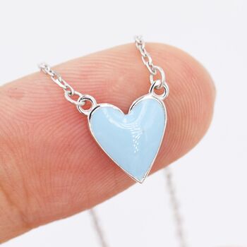 Sky Blue Enamel Heart Necklace In Sterling Silver, 2 of 9