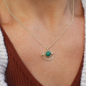 Round Malachite Sun Rise Necklace 9ct Gold Or Silver, 2 of 4