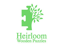 A sage green jigsaw piece merged with a tree on the right. underneath is the next Heirloom Wooden Puzzles
