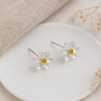 Sterling Silver And Gold Daffodil Stud Earrings – March Birth Flower – 6mm, 4 of 10