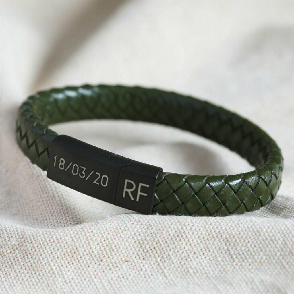 Men's Personalised Initials Woven Leather Bracelet By Lisa Angel