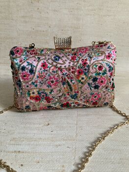 Pink Floral Multicoloured Rectangular Clutch Bag, 8 of 10