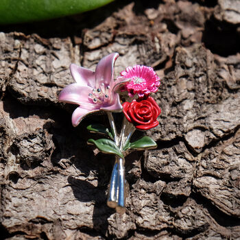 Lily, Gerbera And Rose Flower Bouquet Brooch, 2 of 6