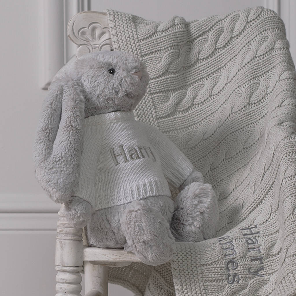Personalised Baby Blanket And Bashful Bunny Toy, 1 of 6