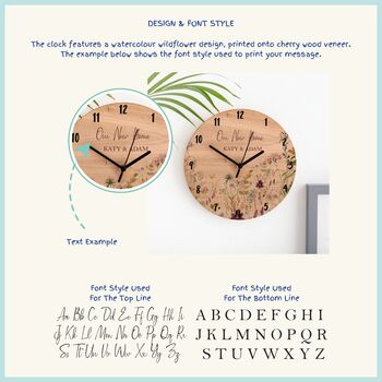 Wildflowers Personalised Family Home Cherry Wood Clock, 3 of 3