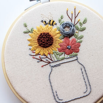 Vase Of Flowers With Sunflowers And Bee Beginner Embroidery Kit, Hand Embroidery, 2 of 6