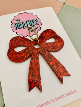 Red Ribbon Bow Glitter Christmas Tree Decoration / Sparkly Christmas Gift For Her, 4 of 5