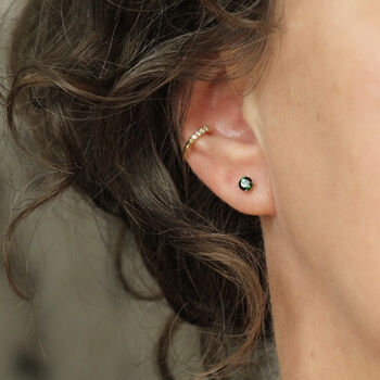 Dark Green Tourmaline Stud Earrings Silver Or Gold, 3 of 13