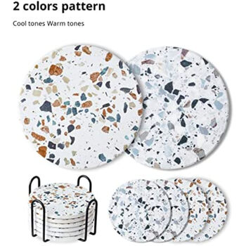 Set Of Six Terrazzo Ceramic Drink Coasters With Holder, 6 of 9