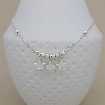 Sterling Silver Anklet With Three Star Charms, 2 of 4