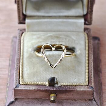 Small Open Heart Textured Ring Solid 9ct Gold, 5 of 8