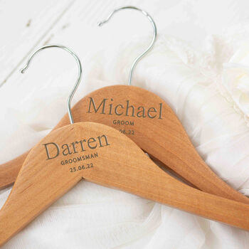 Personalised Wooden Grooms Wedding Day Hanger, 2 of 2