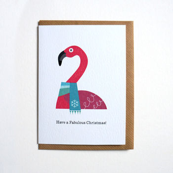 Retro Scandinavian Pink Flamingo Christmas Card, 2 of 2