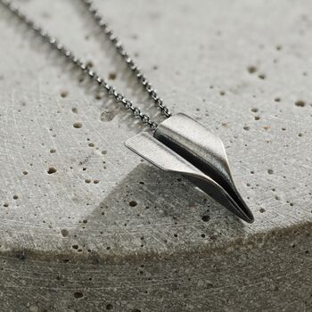 Men's Oxidised Sterling Silver Paper Plane Necklace, 2 of 3