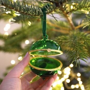 Green Glass Gold Secret Opening Bauble, 3 of 3