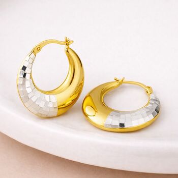 Chunky Gold Plated Sterling Silver Diamond Cut Hoop Earrings – 25mm, 2 of 6