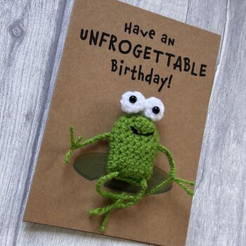 Frog Unforgettable Crochet Birthday Card Handmade, 10 of 12