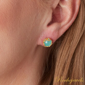 Aquamarine Blue Chalcedony Gold And Silver Stud Earrings, 2 of 11