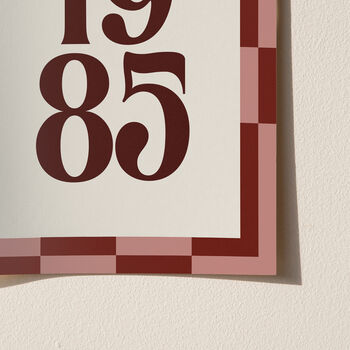 Personalised Birth Year Print With Checkerboard Frame, 11 of 12