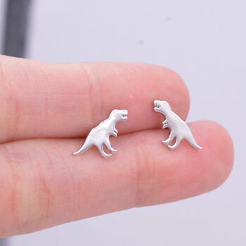 Sterling Silver T Rex Tyrannosaurus Dinosaur Stud Earrings, 6 of 12