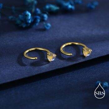 Moonstone Huggie Hoop Earrings In Sterling Silver, 6 of 12