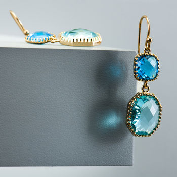 Gold Plated Rectangle Glass Drop Earrings, 2 of 7